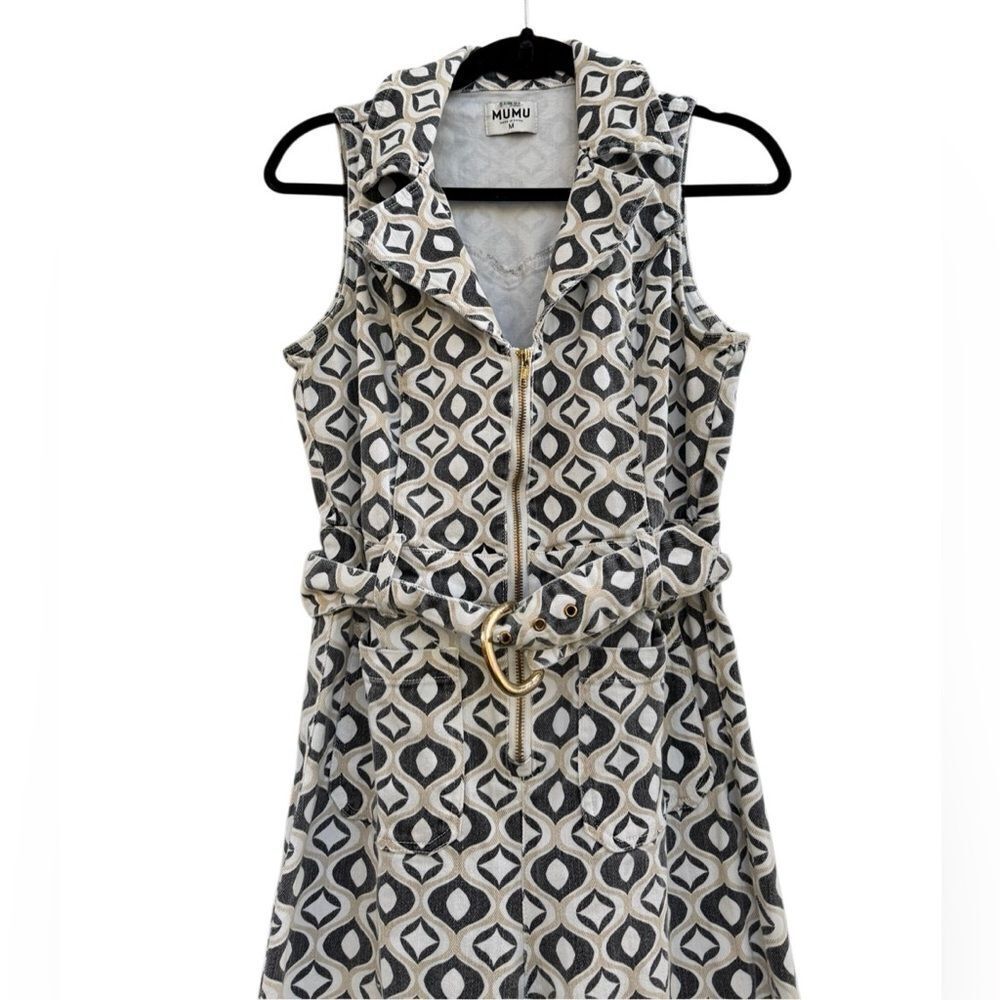 Show Me Your Mumu Jacksonville Cropped Geo Denim Jumpsuit Size Medium - Picture 9 of 13